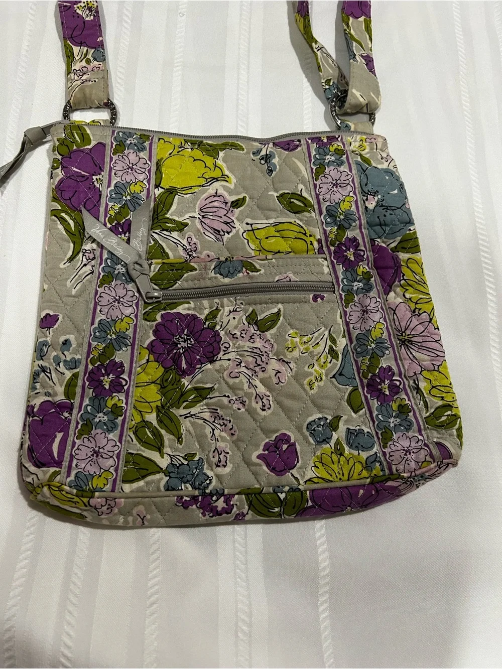 Vera Bradley Watercolor Floral Crossbody Purse Bag Purple Green Gray Blue